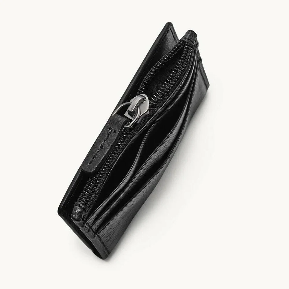 Fossil Andrew Leather Minimalist Zip Card Case Wallet